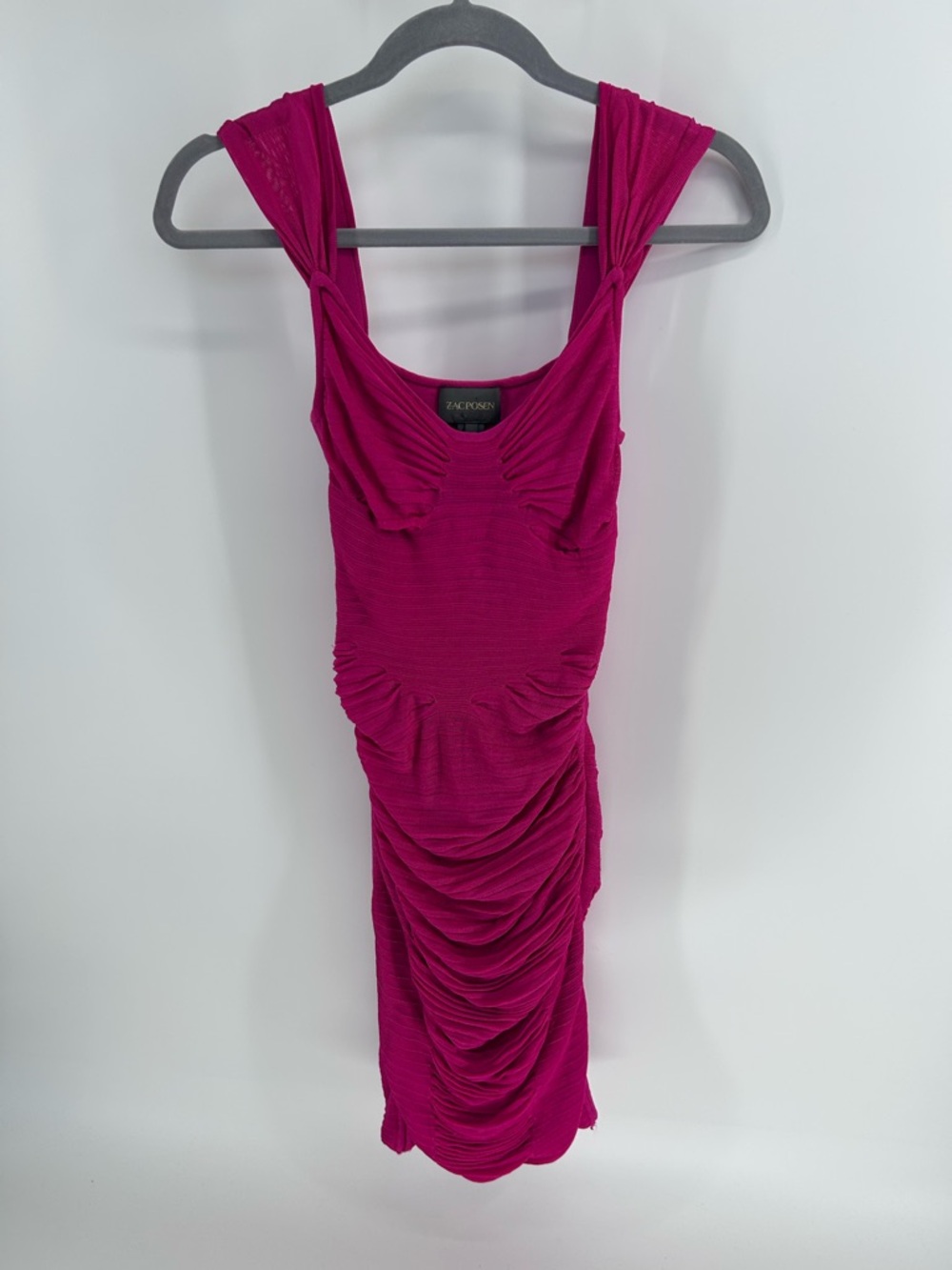 Zac Posen Magenta Ruched Midi Dress